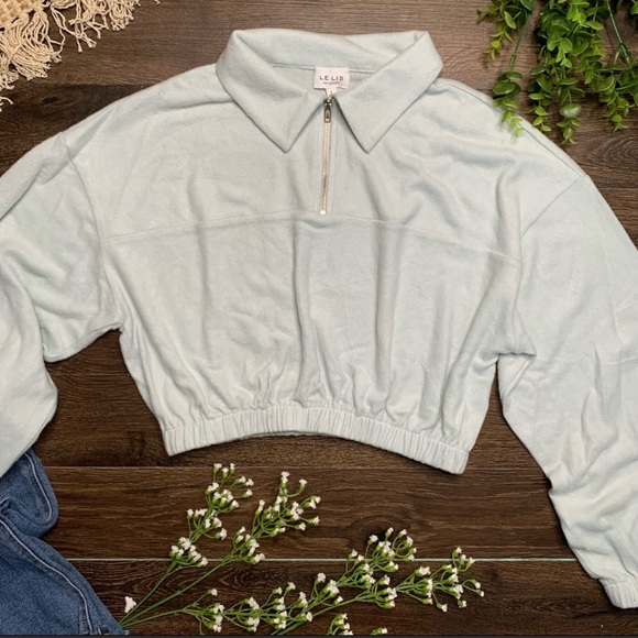 Sky Blue Quarter Zip Collared Fleece Pullover - Picture 7 of 10